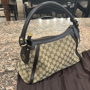 Gucci Monogram Beige and Brown Shoulder Bag
